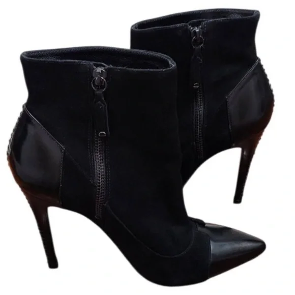 Alice + Olivia Dametrie Suede & Leather Ankle Heeled Boots Sz 6 - Picture 3 of 9